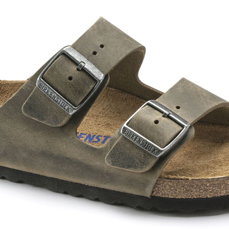 Birkenstock Arizona Soft Footbed Oiled Leather Narrow Faded Khaki Slides for Narrow Feet (1019377)