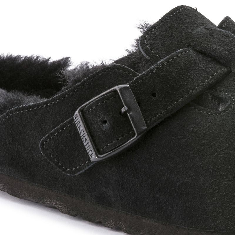 Birkenstock Boston Shearling Black Women's Wool Insulated Clogs in Suede Leather Narrow (0259883)