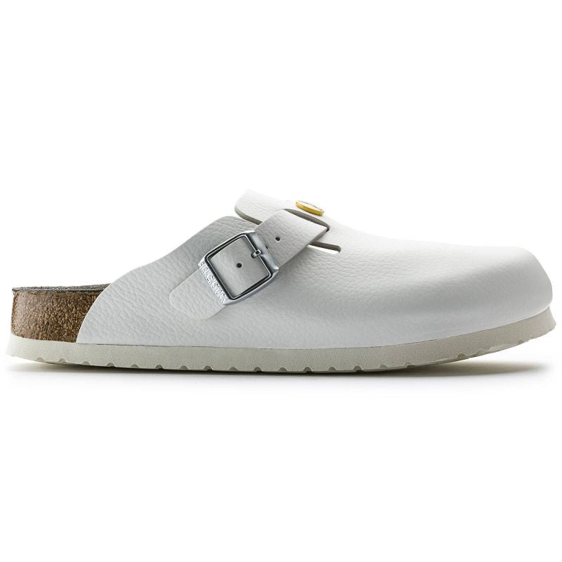 Birkenstock Boston ESD White women's clogs, natural leather, narrow medical slippers (0061378)