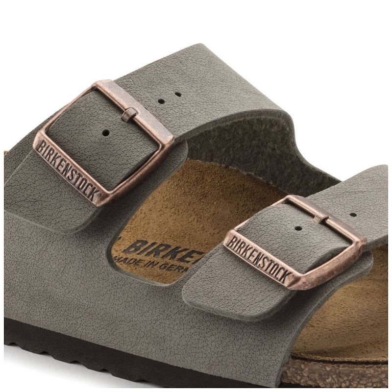 Birkenstock Arizona Birko-Flor Nubuck Stone Regular Wide Gray Women's/Men's Slides (0151211)