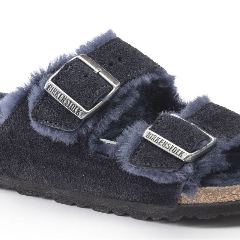 Birkenstock Arizona VL Shearling Midnight Suede Leather Wide Regular Slides (1020592)