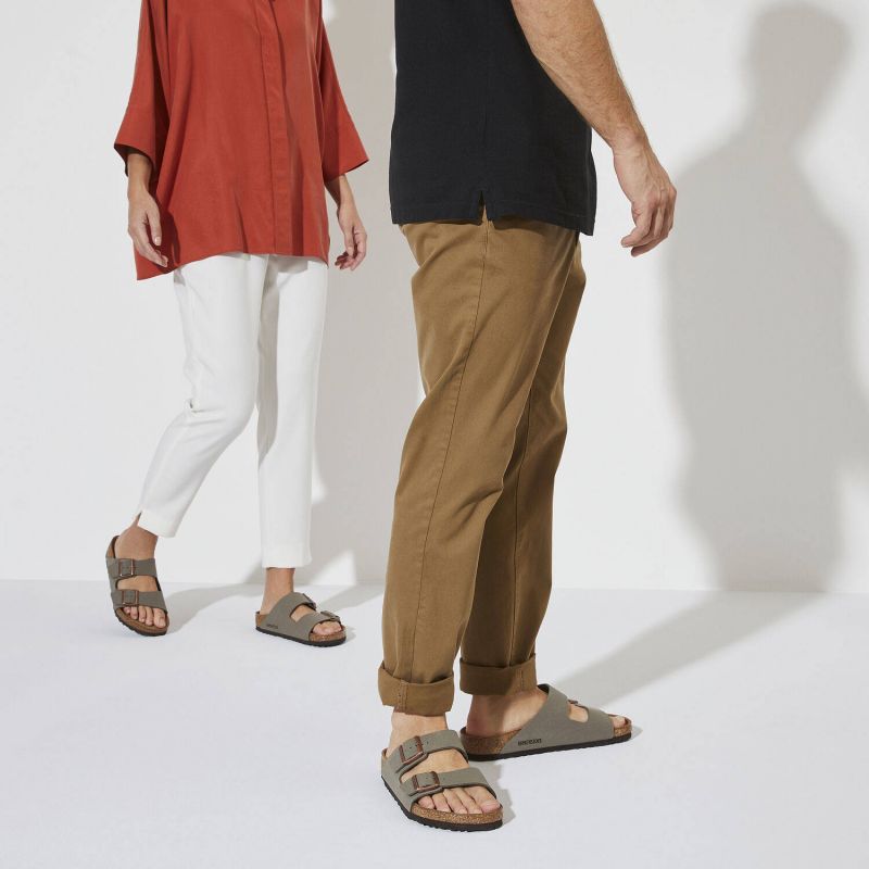 Birkenstock Arizona Birko-Flor Nubuck Stone Regular Wide Gray Women's/Men's Slides (0151211)