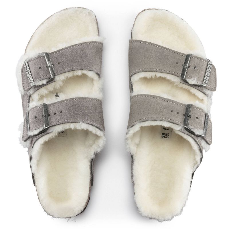 Birkenstock Arizona Shearling Stone Coin women's/men's insulated slippers, suede with lambswool, narrow (1017403)