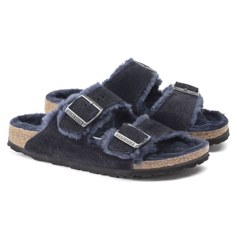 Birkenstock Arizona VL Shearling Midnight Suede Leather Narrow Slides (1020583)