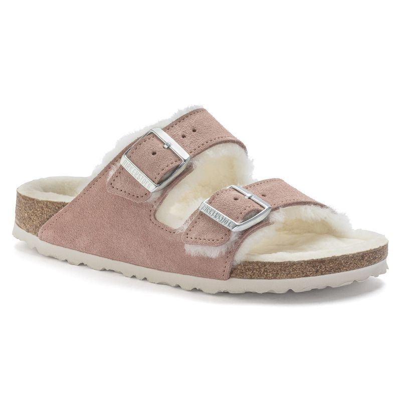Birkenstock Arizona Suede Leather Shearling Pink Clay LAF Narrow Insulated Slides (1023258)