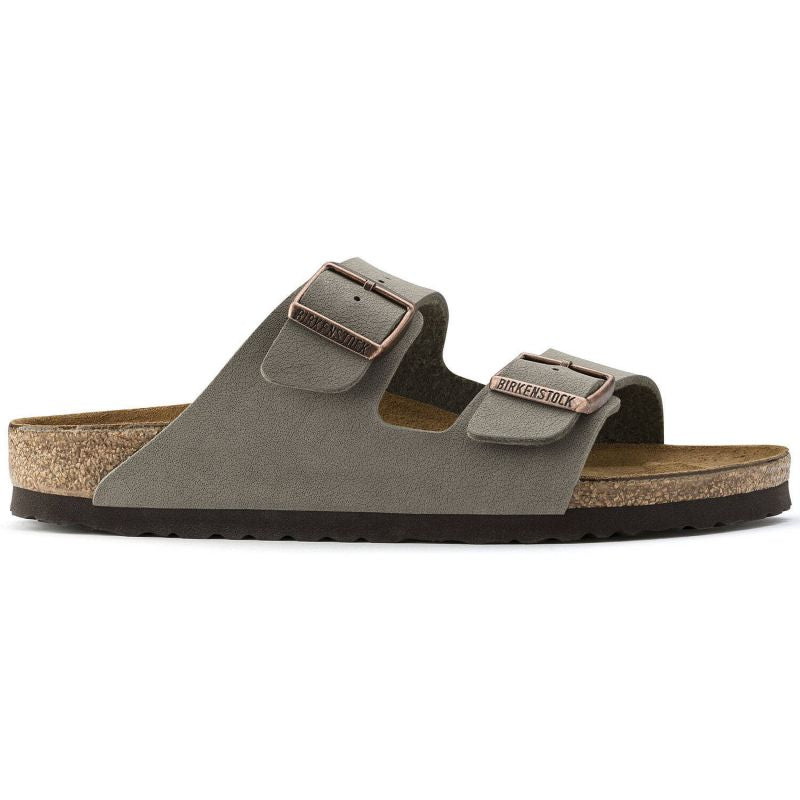 Birkenstock Arizona Birko-Flor Nubuck Stone Regular Wide Gray Women's/Men's Slides (0151211)