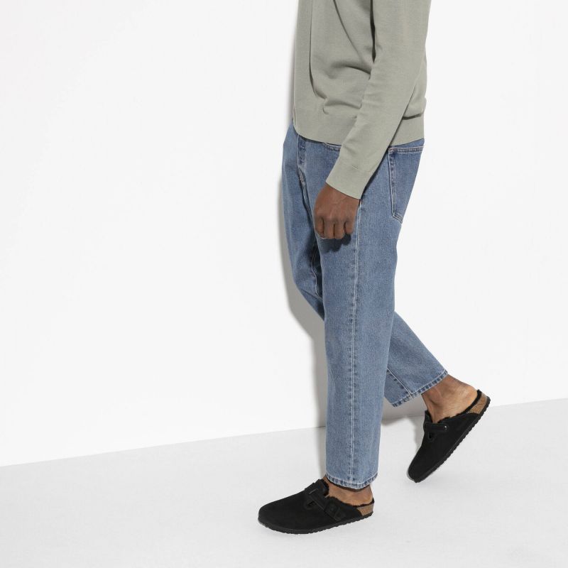 Birkenstock Boston Shearling Black Women's Wool Insulated Clogs in Suede Leather Narrow (0259883)