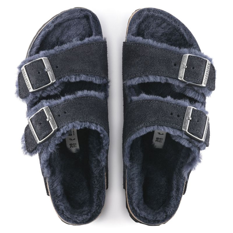 Birkenstock Arizona VL Shearling Midnight Suede Leather Wide Regular Slides (1020592)