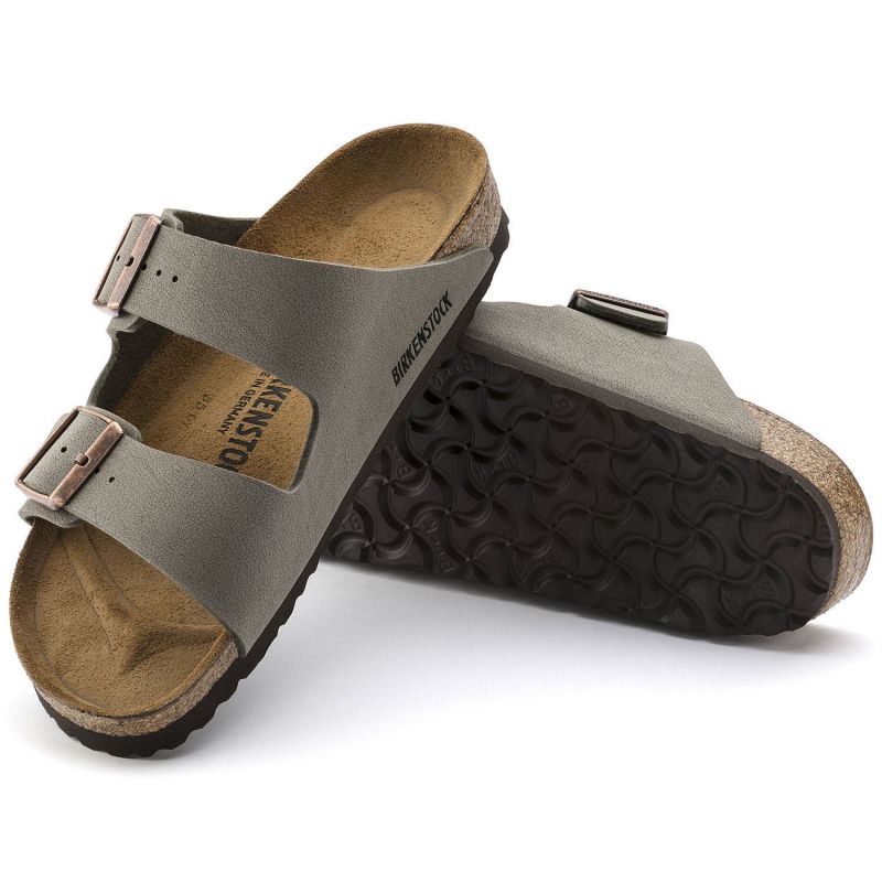 Birkenstock Arizona Birko-Flor Nubuck Stone Regular Wide Gray Women's/Men's Slides (0151211)