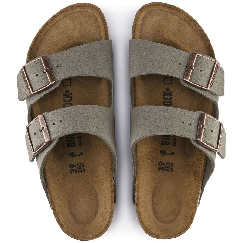 Birkenstock Arizona Birko-Flor Nubuck Stone Regular Wide Gray Women's/Men's Slides (0151211)
