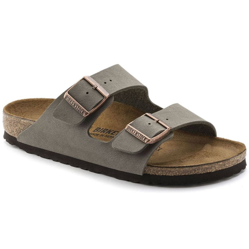 Birkenstock Arizona Birko-Flor Nubuck Stone Regular Wide Gray Women's/Men's Slides (0151211)