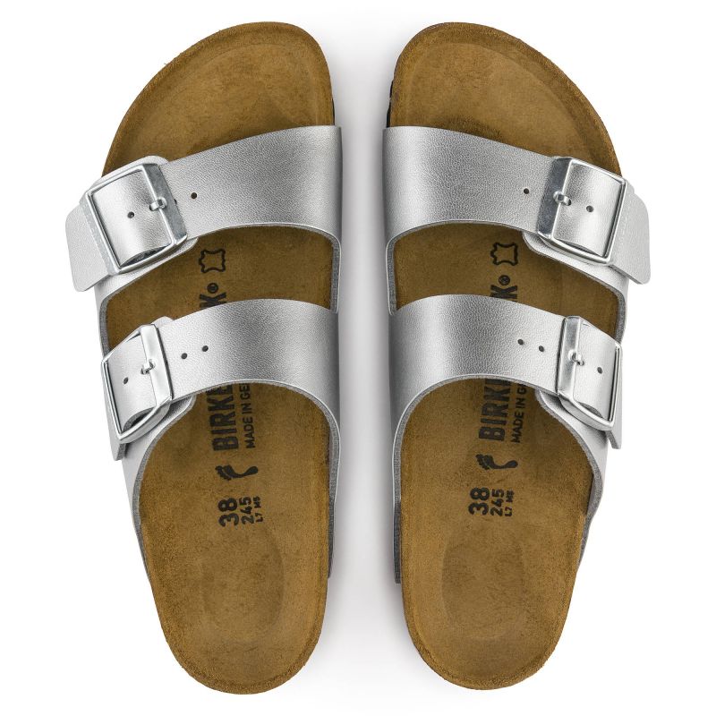 Birkenstock Arizona Birko-Flor Silver Women's Slides Regular Wide (1012282)