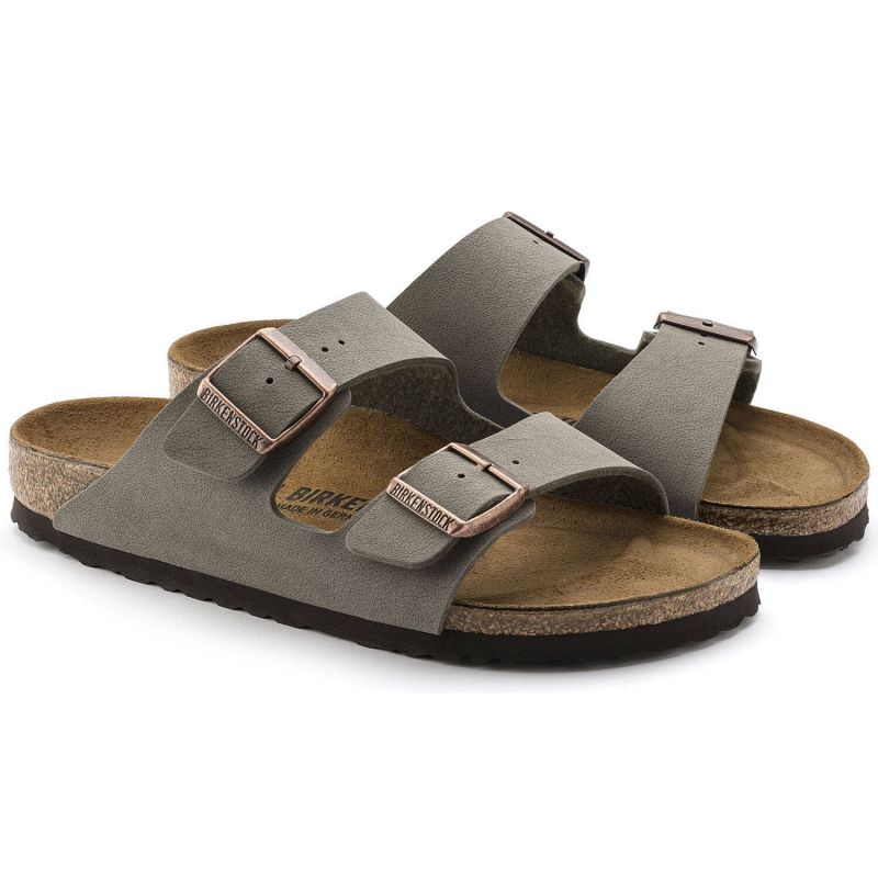 Birkenstock Arizona Birko-Flor Nubuck Stone Regular Wide Gray Women's/Men's Slides (0151211)