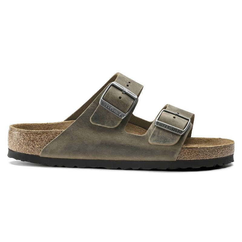 Birkenstock Arizona Soft Footbed Oiled Leather Narrow Faded Khaki Slides for Narrow Feet (1019377)