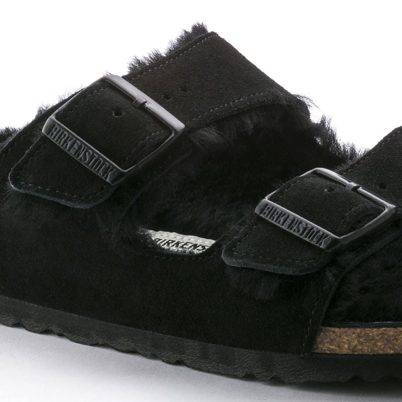 Birkenstock Arizona VL Shearling Black Suede Leather Regular Wide Women's Insulated  with Lambswool (0752661)