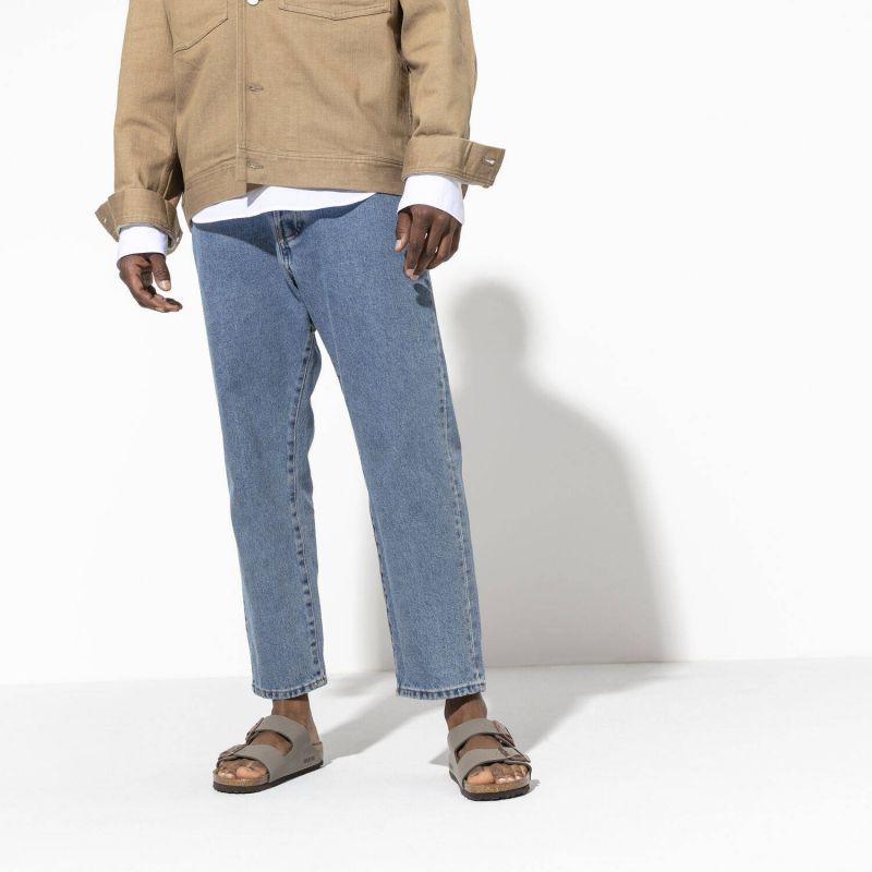 Birkenstock Arizona Birko-Flor Nubuck Stone Regular Wide Gray Women's/Men's Slides (0151211)