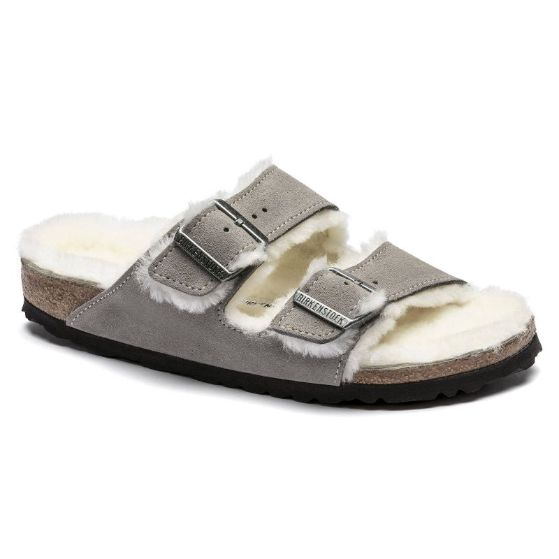 Birkenstock Arizona Shearling Stone Coin women's/men's insulated slippers, suede with lambswool, narrow (1017403)