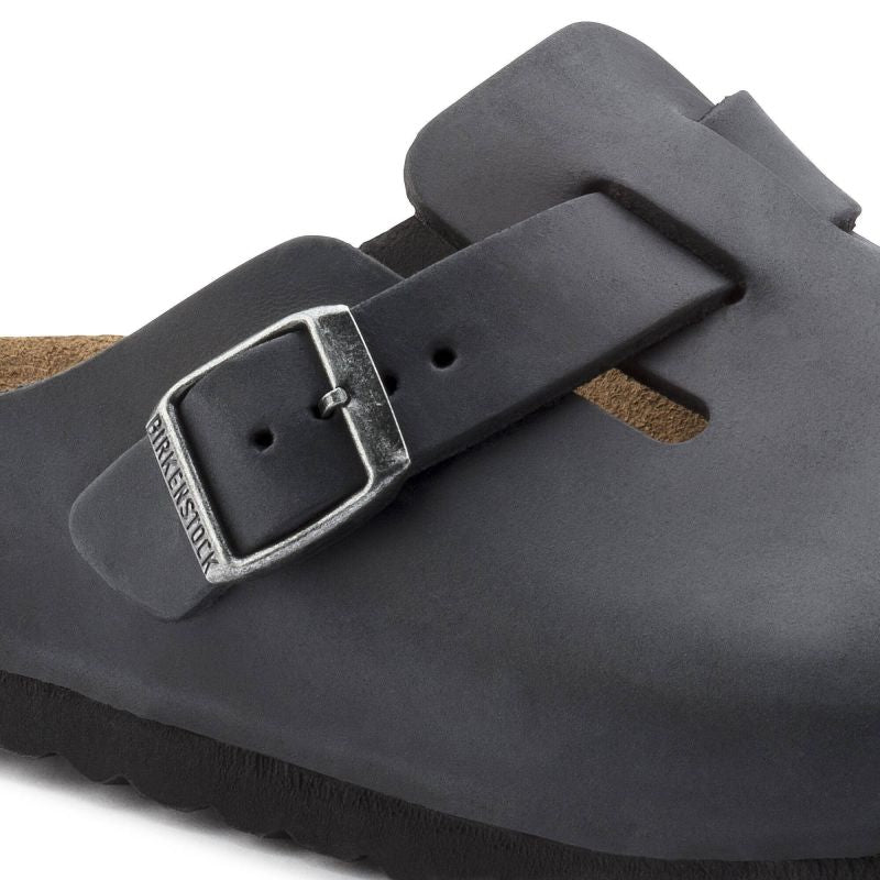 Birkenstock Boston Black women's/men's clogs, oiled leather, narrow slippers (0059463)