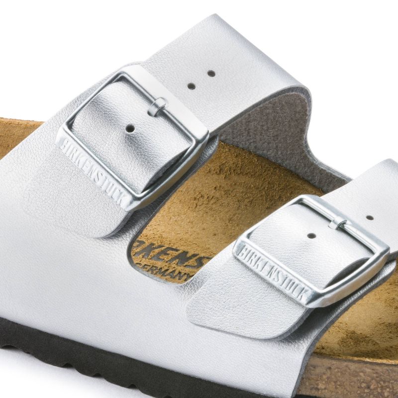 Birkenstock Arizona Birko-Flor Silver Women's Slides Regular Wide (1012282)