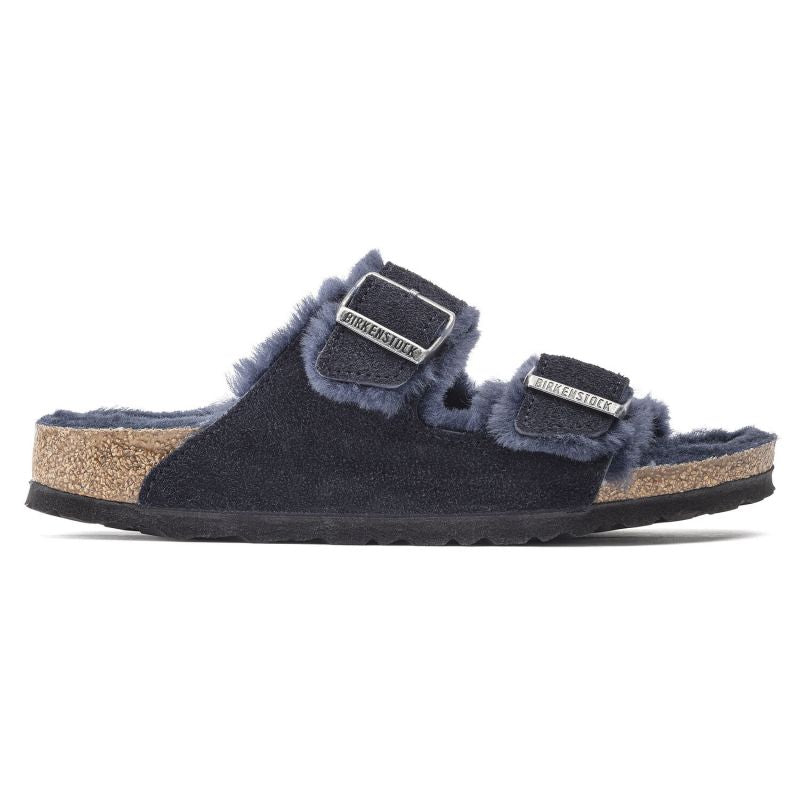 Birkenstock Arizona VL Shearling Midnight Suede Leather Wide Regular Slides (1020592)