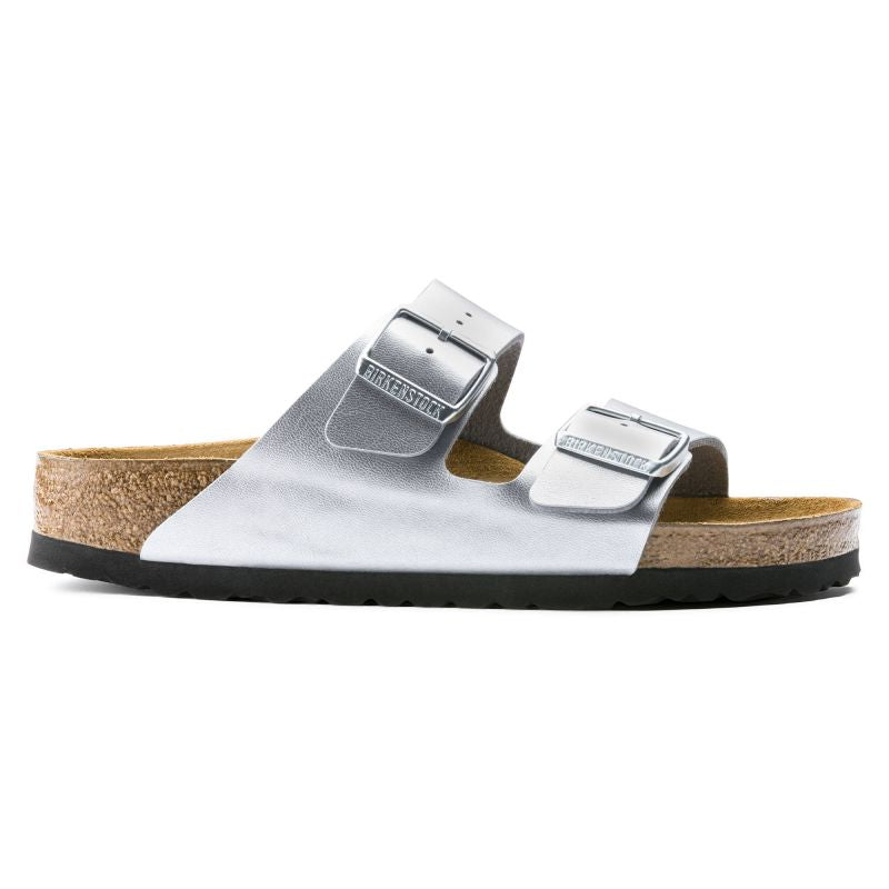 Birkenstock Arizona Birko-Flor Silver Women's Slides Regular Wide (1012282)