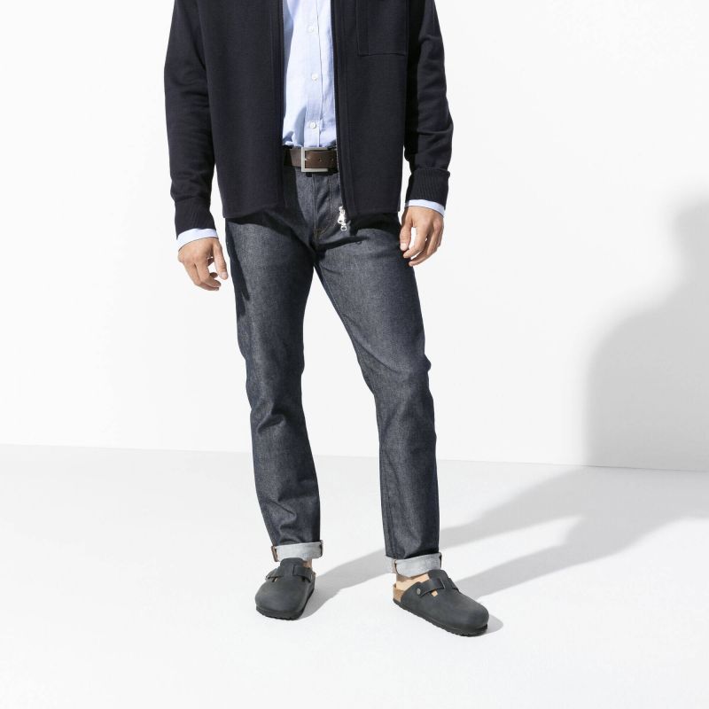 Birkenstock Boston Black women's/men's clogs, oiled leather, narrow slippers (0059463)