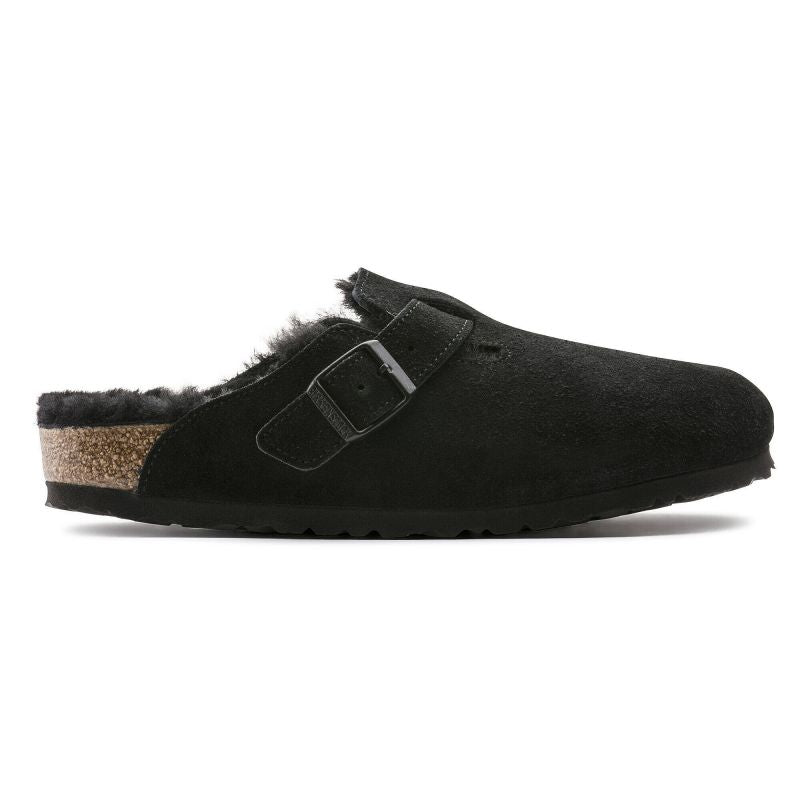 Birkenstock Boston Shearling Black Women's Wool Insulated Clogs in Suede Leather Narrow (0259883)
