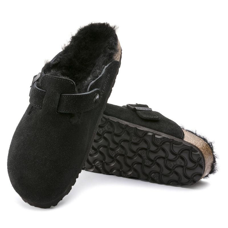 Birkenstock Boston Shearling Black Women's Wool Insulated Clogs in Suede Leather Narrow (0259883)