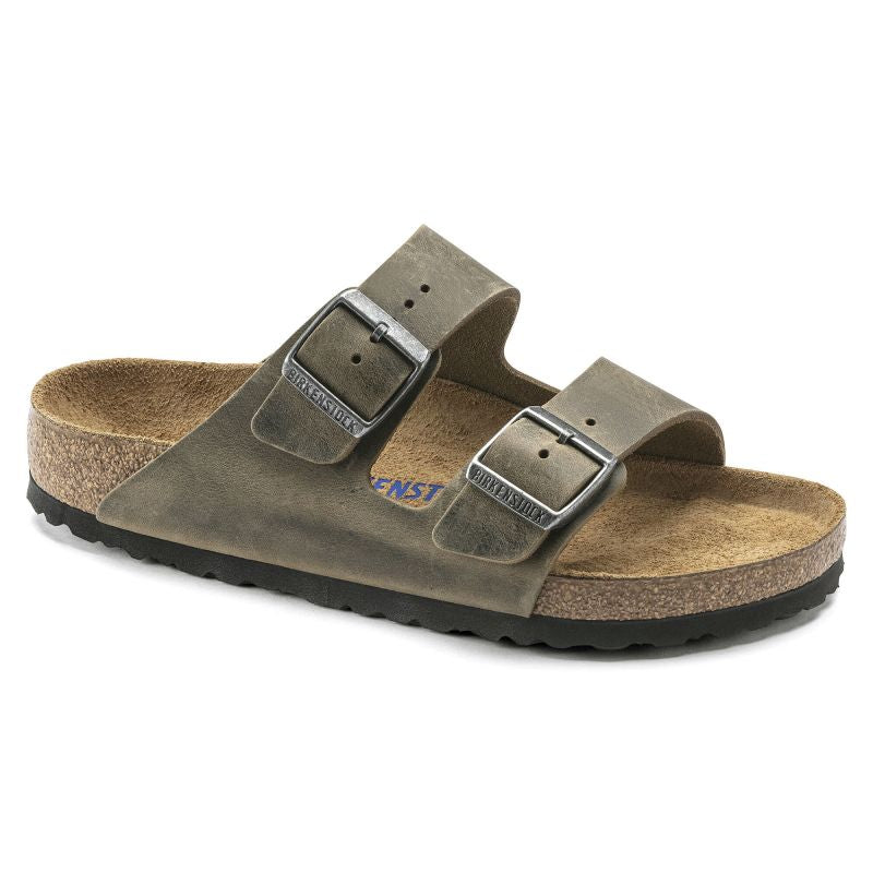 Birkenstock Arizona Soft Footbed Oiled Leather Narrow Faded Khaki Slides for Narrow Feet (1019377)