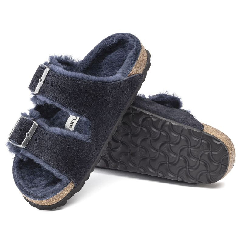 Birkenstock Arizona VL Shearling Midnight Suede Leather Wide Regular Slides (1020592)