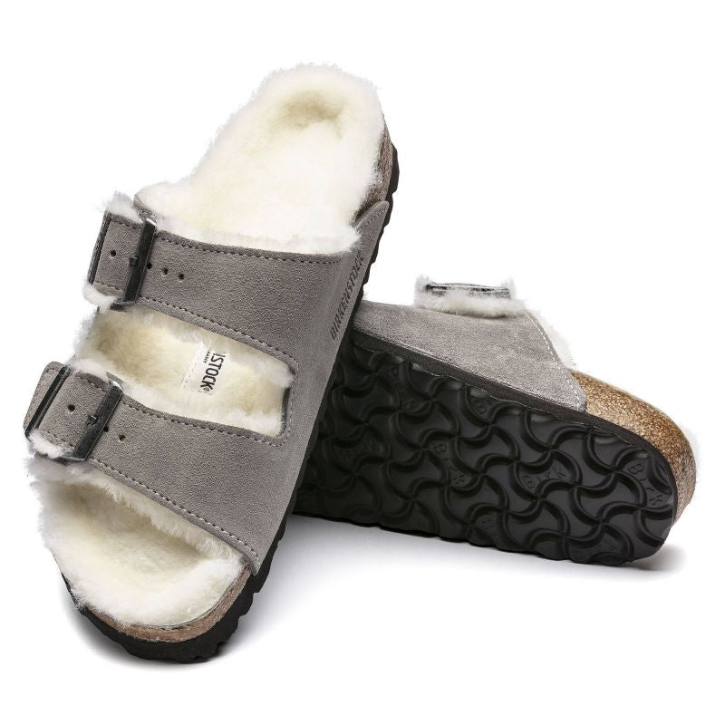 Birkenstock Arizona Shearling Stone Coin women's/men's insulated slippers, suede with lambswool, narrow (1017403)